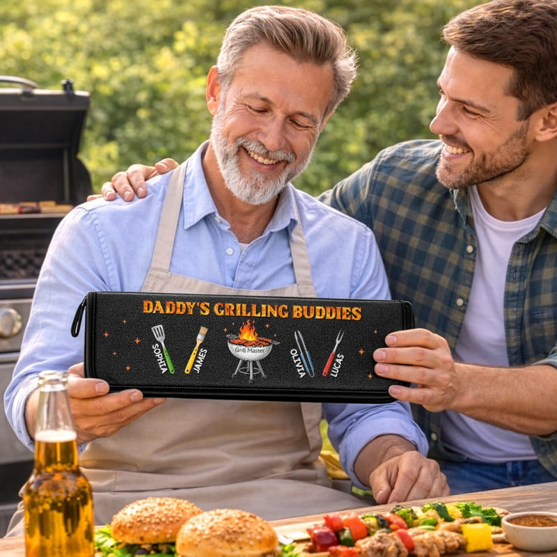Custom BBQ Tool Set With Storage Bag - Personalized Father's Day Birthday Gifts For Dad, Grandpa - Daddy's Grilling Buddy