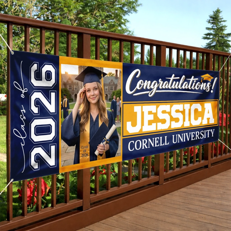Custom Photo Polyester Outdoor Banner - Personalized Graduation Gifts For Him, Her - Hard Work Pays Off