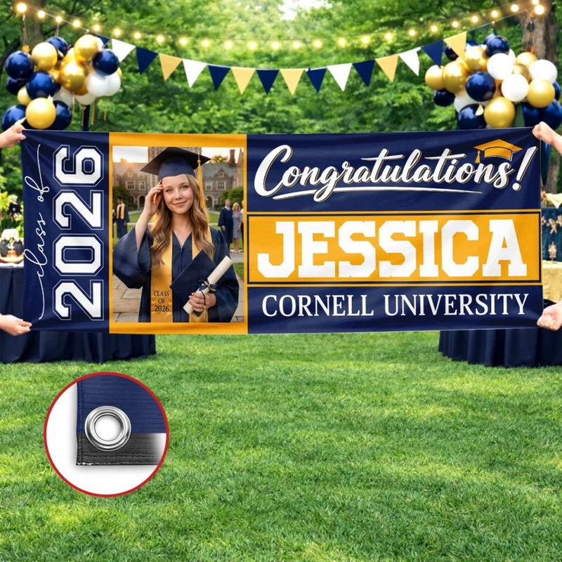 Custom Photo Polyester Outdoor Banner - Personalized Graduation Gifts For Him, Her - Hard Work Pays Off
