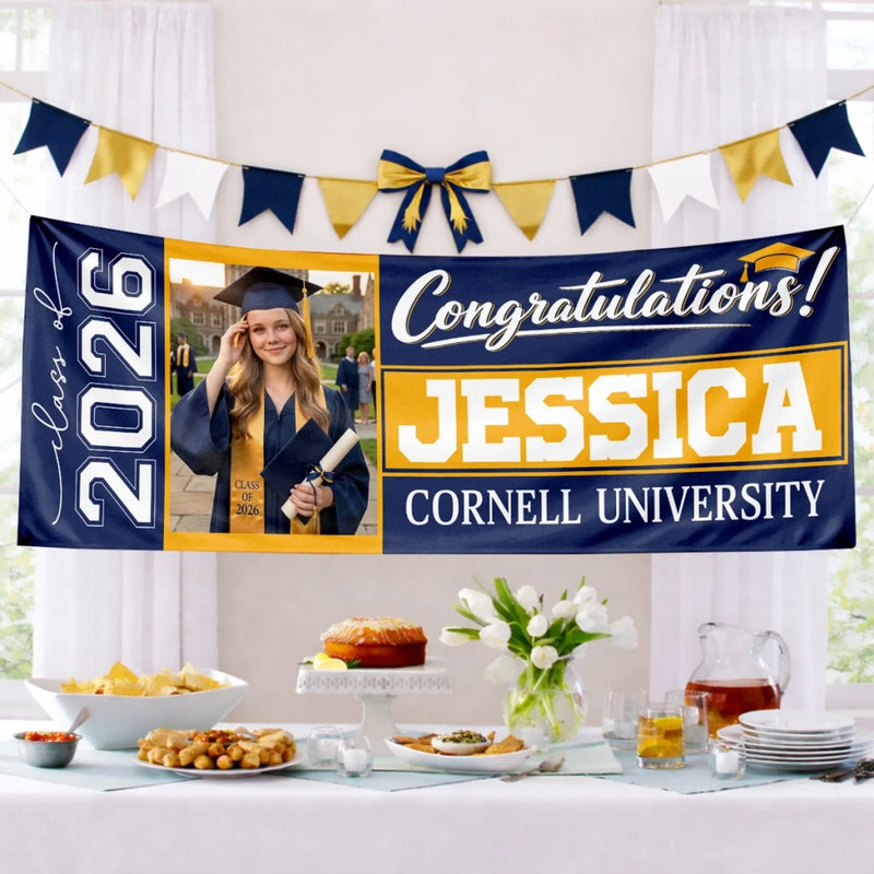 Custom Photo Polyester Outdoor Banner - Personalized Graduation Gifts For Him, Her - Hard Work Pays Off