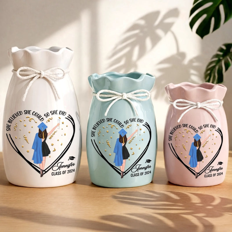 Custom Flower Vase With Ribbon - Personalized Graduation Gifts For Her - Graduation Looks Good On You