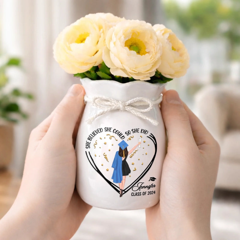 Custom Flower Vase With Ribbon - Personalized Graduation Gifts For Her - Graduation Looks Good On You
