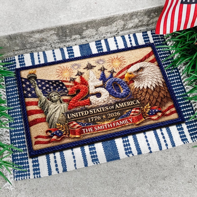 Custom Home Decor Decorative Mat - Personalized America 250th Anniversary Gifts For Mom, Dad, Brother, Sister, Kids - United We Stand Since 1776