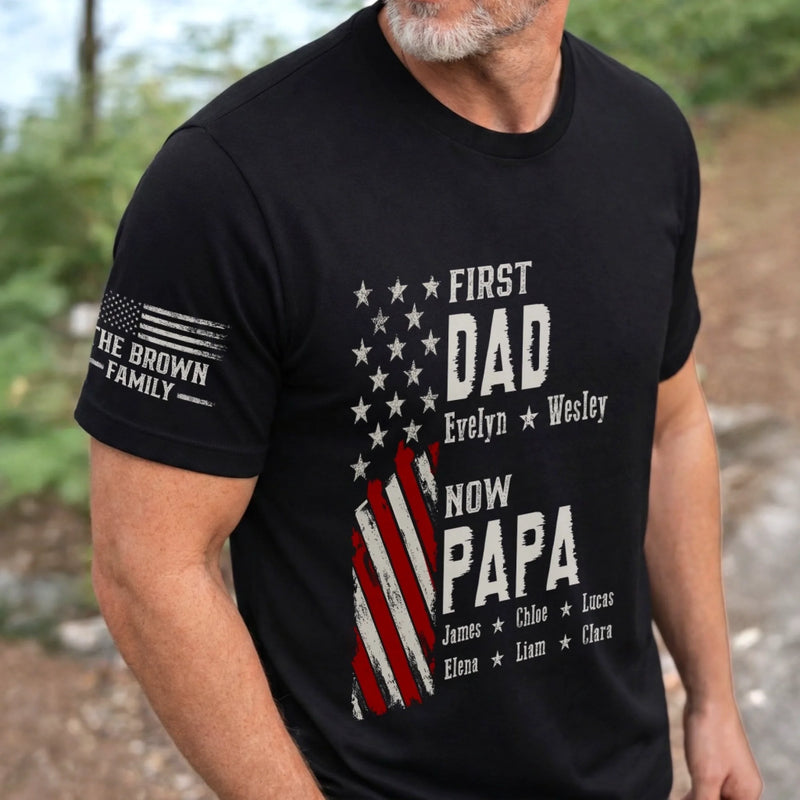 Custom Unisex T-Shirt With Design On Sleeve - Personalized Father's Day Birthday Gifts For Dad, Grandpa - From Dad To Grandpa