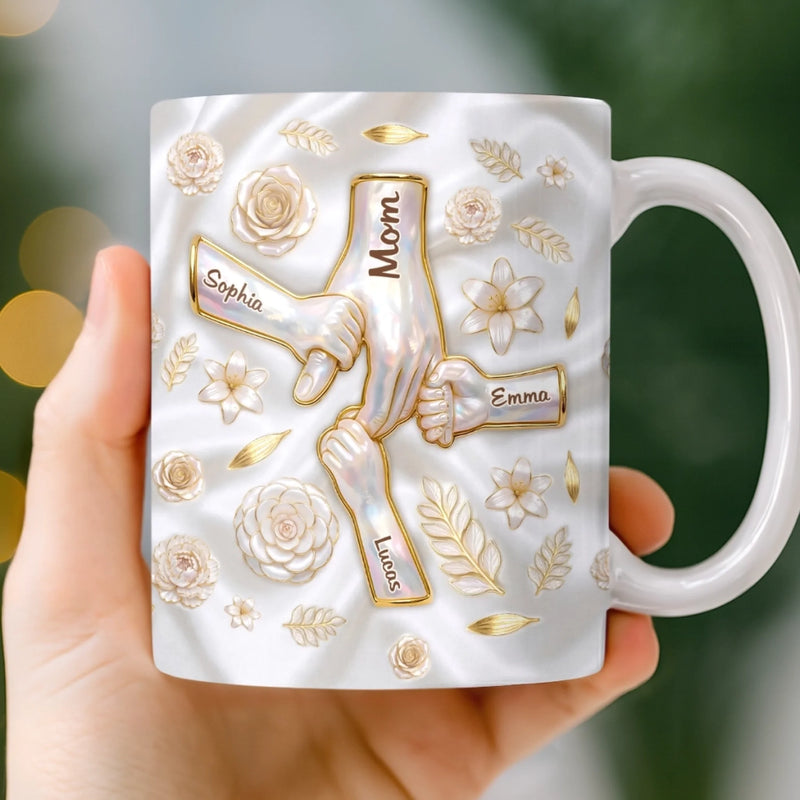 Custom 3D Inflated Effect Printed Mug - Personalized Mother's Day Gifts For Mom, Grandma - Her Hands Hold Our World