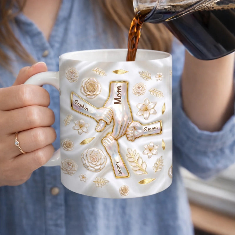 Custom 3D Inflated Effect Printed Mug - Personalized Mother's Day Gifts For Mom, Grandma - Her Hands Hold Our World