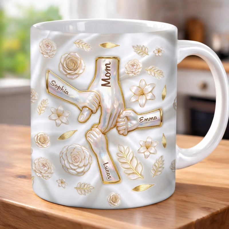 Custom 3D Inflated Effect Printed Mug - Personalized Mother's Day Gifts For Mom, Grandma - Her Hands Hold Our World