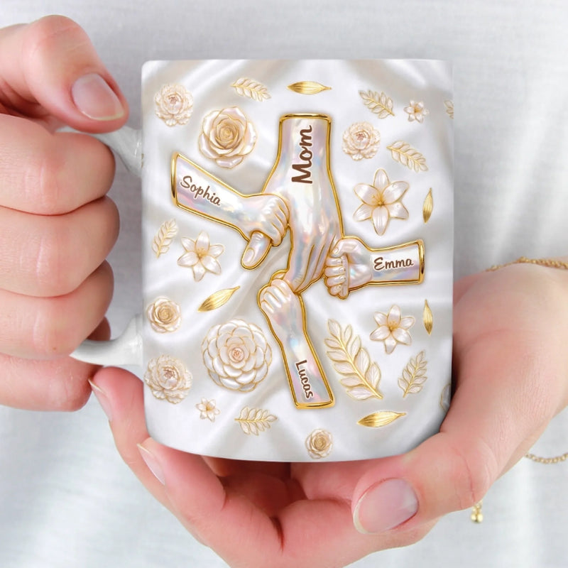 Custom 3D Inflated Effect Printed Mug - Personalized Mother's Day Gifts For Mom, Grandma - Her Hands Hold Our World