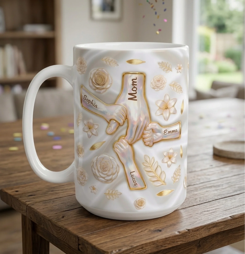 Custom 3D Inflated Effect Printed Mug - Personalized Mother's Day Gifts For Mom, Grandma - Her Hands Hold Our World