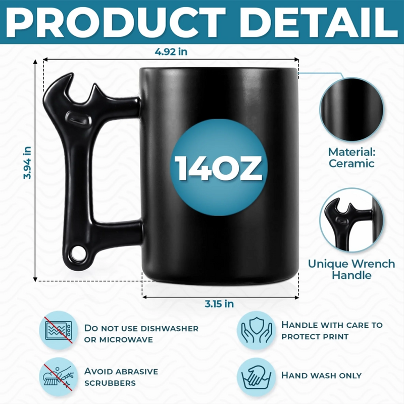 Custom Coffee Mug With Wrench Handle - Personalized Father's Day Birthday Gifts For Dad, Grandpa - Fixer Of All Things