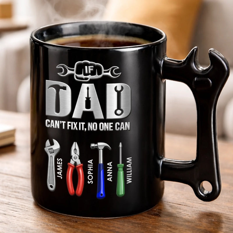 Custom Coffee Mug With Wrench Handle - Personalized Father's Day Birthday Gifts For Dad, Grandpa - Fixer Of All Things