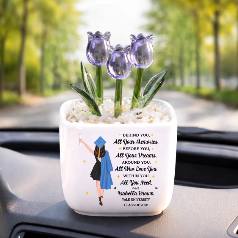 Custom Glass Everlasting Tulips - Personalized Graduation Gifts For Her - Dreams In Front, Love All Around
