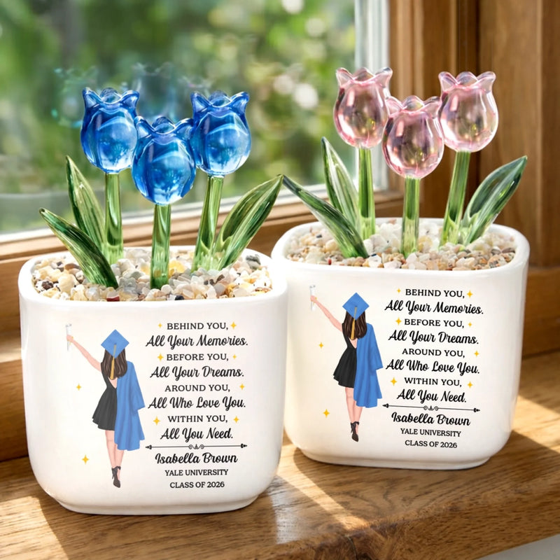 Custom Glass Everlasting Tulips - Personalized Graduation Gifts For Her - Dreams In Front, Love All Around