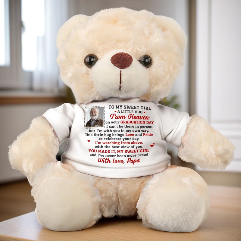 Custom Photo Teddy Bear Plush - Personalized Graduation, Memorial Sympathy Gift For Family Members, Siblings, Brothers, Sisters - A Gentle Hug From Heaven