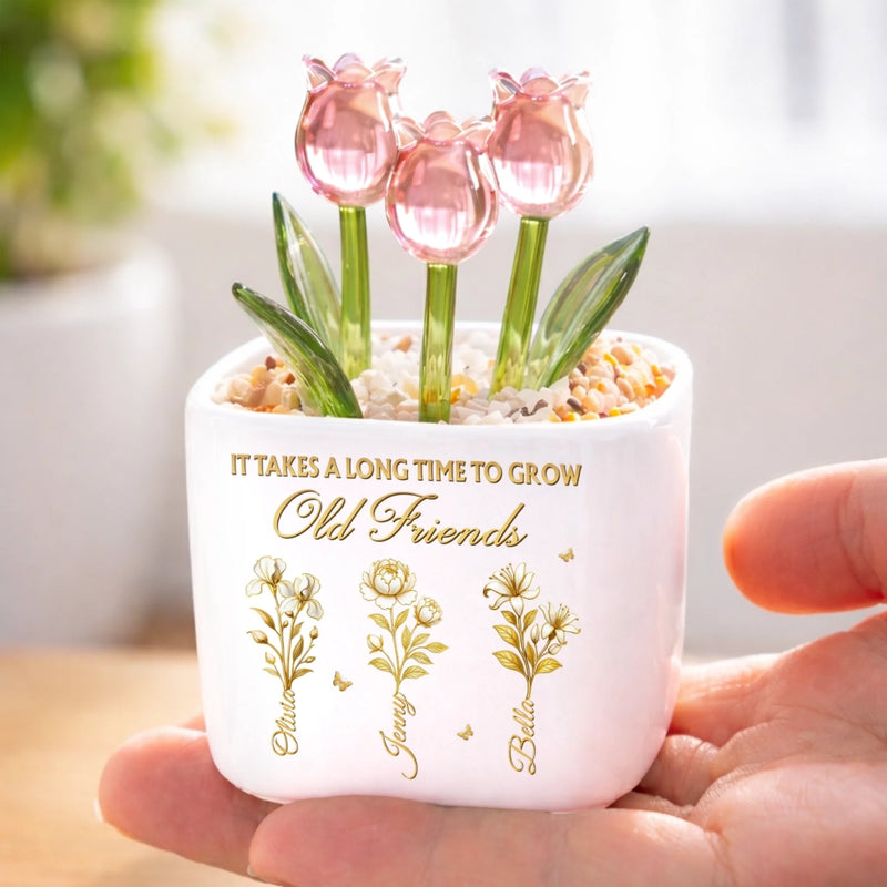 Custom Glass Everlasting Tulips - Personalized Best Friend Birthday Gifts For Women, Besties, Sisters, BFF -  Old Friends Are Forever Gold