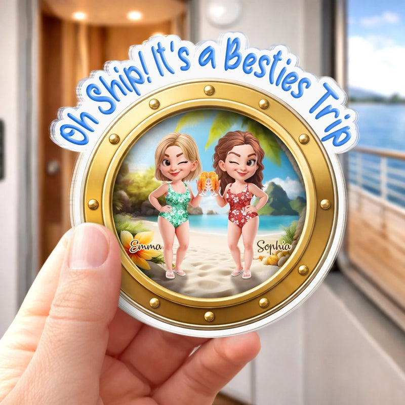 Custom Cruise Ship Door Magnet - Personalized Summer Vacation And Travel Gifts For Best Friends, Besties, Sisters, BFF - It's A Girls Trip