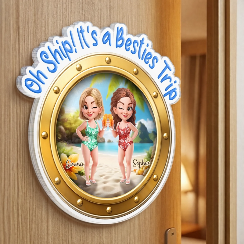 Custom Cruise Ship Door Magnet - Personalized Summer Vacation And Travel Gifts For Best Friends, Besties, Sisters, BFF - It's A Girls Trip
