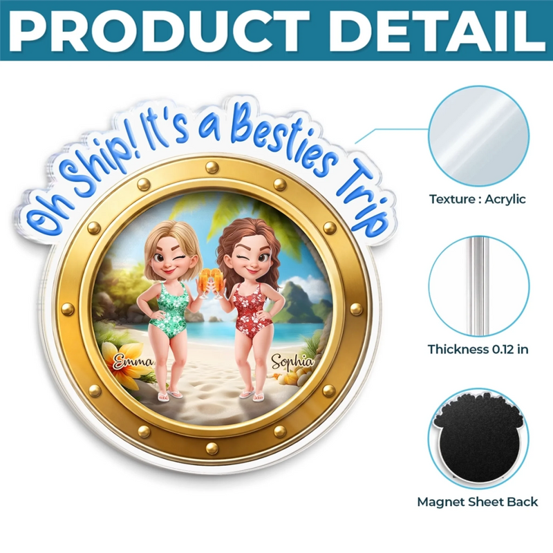 Custom Cruise Ship Door Magnet - Personalized Summer Vacation And Travel Gifts For Best Friends, Besties, Sisters, BFF - It's A Girls Trip