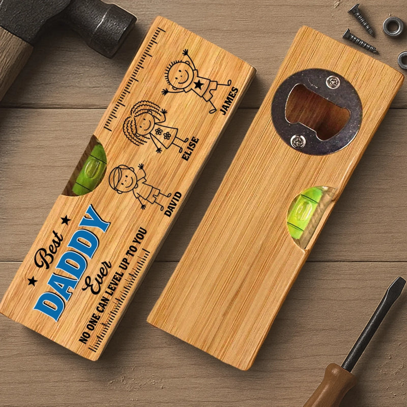 Custom Wooden Bottle Opener With Built-in Spirit Level - Personalized Father's Day Birthday Gifts For Dad, Grandpa - Grandpa Built It Right