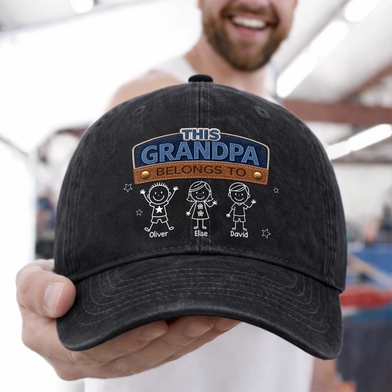 Custom Vintage Washed Denim Baseball Cap - Personalized Father's Day Birthday Gifts For Dad, Grandpa - Built Strong By Dad