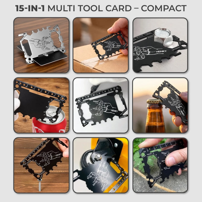 Custom Multi Tool Card With Leather Case - Personalized Father's Day Birthday Gifts For Dad, Grandpa - Fixing Everything Like Dad