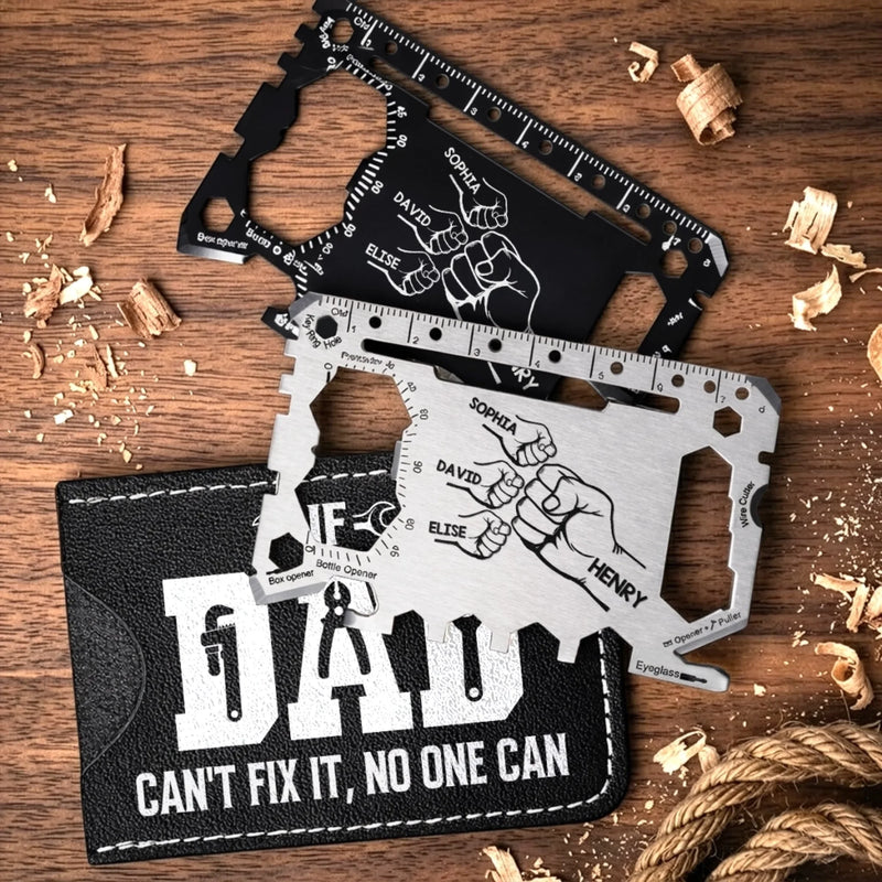 Custom Multi Tool Card With Leather Case - Personalized Father's Day Birthday Gifts For Dad, Grandpa - Fixing Everything Like Dad