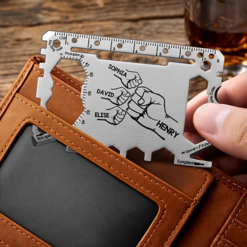 Custom Multi Tool Card With Leather Case - Personalized Father's Day Birthday Gifts For Dad, Grandpa - Fixing Everything Like Dad