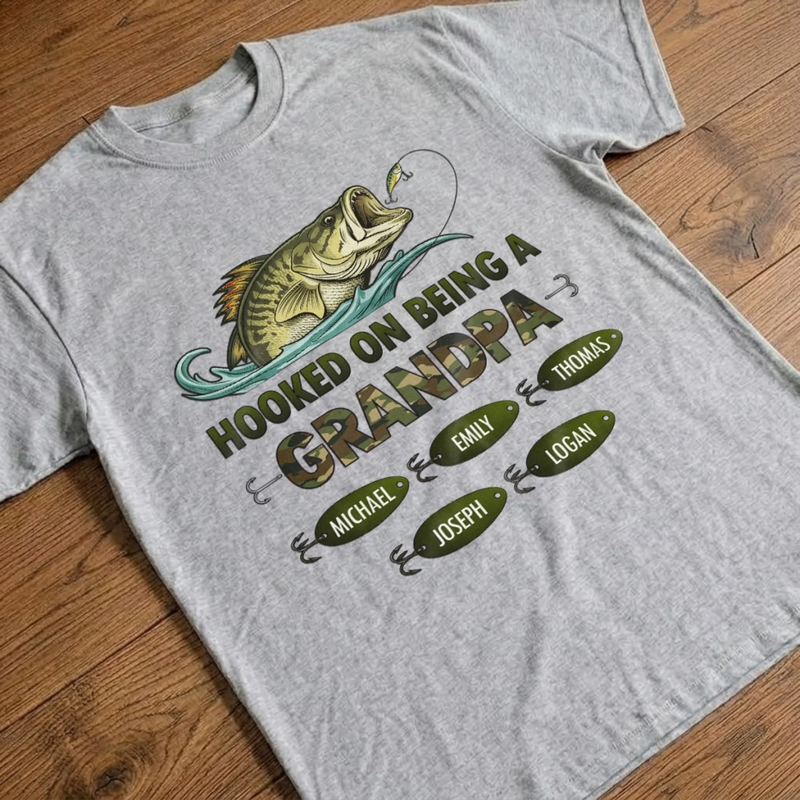 Custom Unisex T-shirt, Premium T-shirt, Hoodie - Personalized Father's Day Fishing Gifts For Fisherman, Dad, Grandpa - Hooked On Being A Grandpa