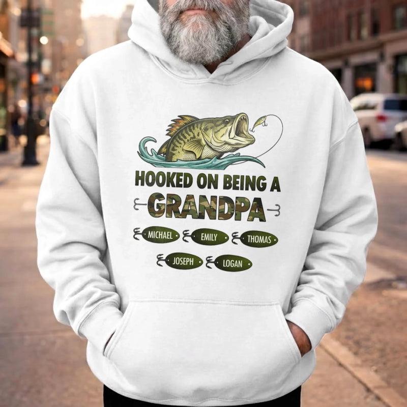 Custom Unisex T-shirt, Premium T-shirt, Hoodie - Personalized Father's Day Fishing Gifts For Fisherman, Dad, Grandpa - Hooked On Being A Grandpa
