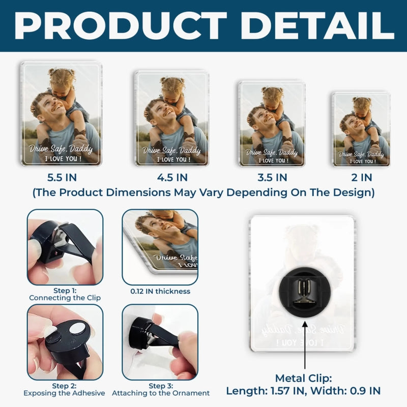 Custom Photo Acrylic Car Vent Clip - Personalized Father's Day Gifts For Dad, Grandpa - Drive Safe, My Forever Hero