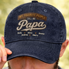 Custom Vintage Washed Denim Baseball Cap - Personalized Father's Day Birthday Gifts For Dad, Grandpa - Strong Like Dad Always