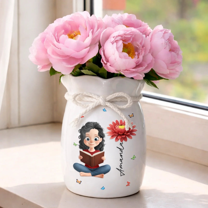 Custom Flower Vase With Ribbon - Personalized  Bookish Gifts For Book Lovers, Bookworms, Readers -  Reading, Dreaming, Repeating