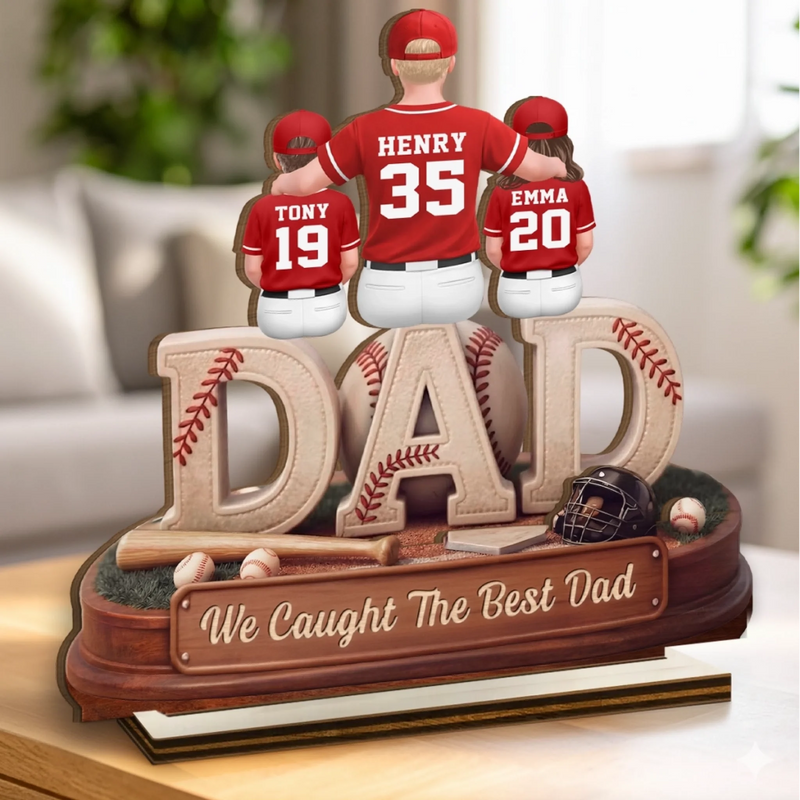 Custom 2-Layered Wooden Plaque - Personalized Father's Day Birthday Gifts For Dad, Grandpa - Baseball And Dad Time