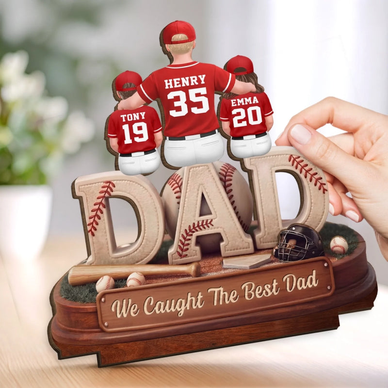 Custom 2-Layered Wooden Plaque - Personalized Father's Day Birthday Gifts For Dad, Grandpa - Baseball And Dad Time
