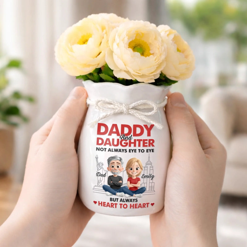 Custom Flower Vase With Ribbon - Personalized Birthday Gifts For Daughter - Daddy And Daughter Forever