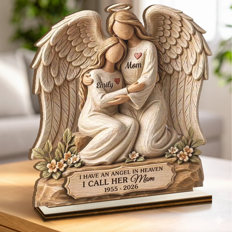 Custom 2-Layered Wooden Plaque - Personalized Memorial Sympathy Gifts For Loss Of Mom - Wrapped In Heavenly Love
