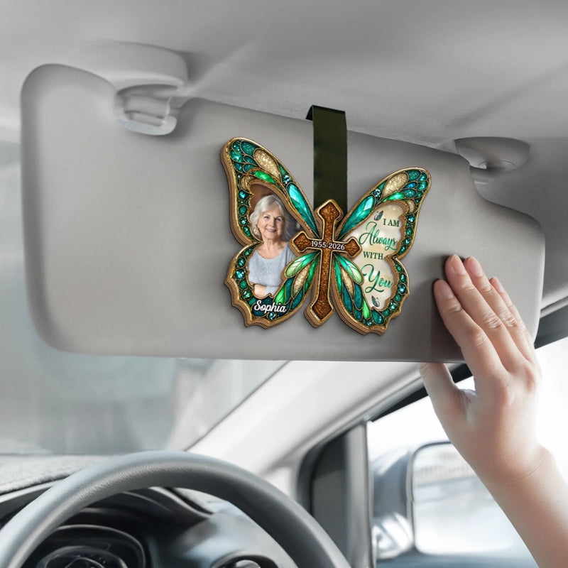 Custom Photo Car Visor Clip - Personalized Memorial Sympathy Gifts For Loss Of Mom, Dad - Butterfly Kisses From Heaven