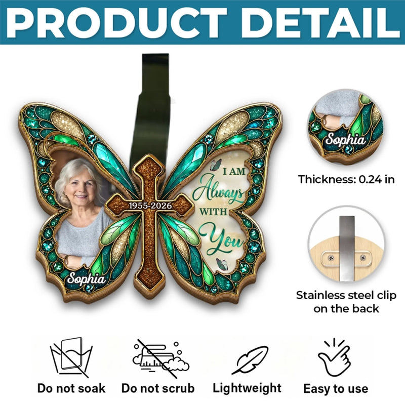 Custom Photo Car Visor Clip - Personalized Memorial Sympathy Gifts For Loss Of Mom, Dad - Butterfly Kisses From Heaven