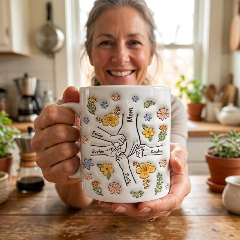 You Hold Our Hands, Also Our Hearts - Family Personalized Custom 3D Inflated Effect Printed Mug - Gift For Mom, Grandma