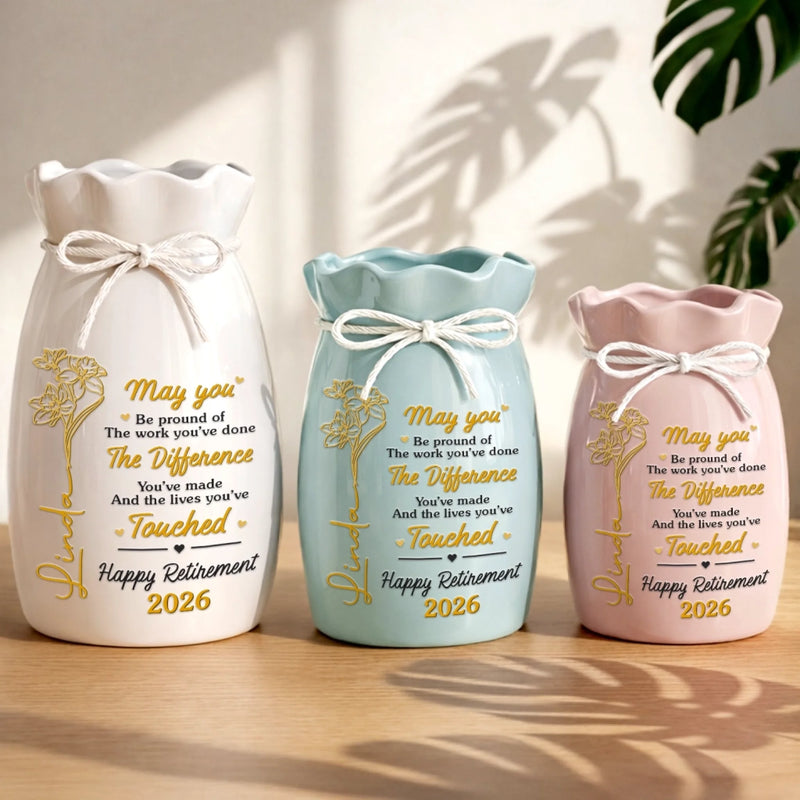 Custom Flower Vase With Ribbon - Personalized Retirement Gifts For Women, Men - Cheers To The Next Chapter