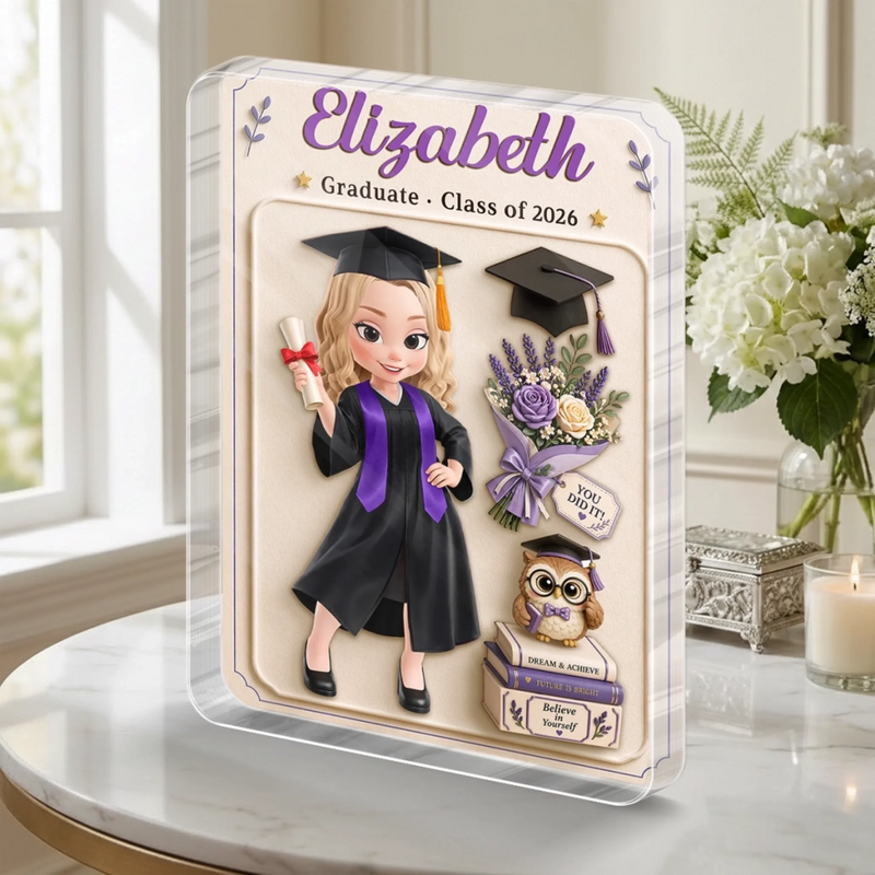 Custom Action Figure Acrylic Plaque - Personalized Graduation Gifts For Her - She Believed, She Achieved