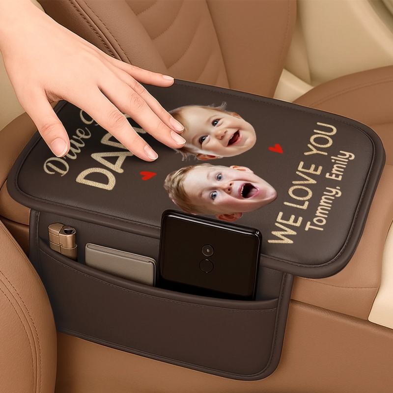 Custom Photo Leather Car Armrest Cushion Pad - Personalized Father's Day Gifts For Dad, Grandpa - Dad Makes Life Better