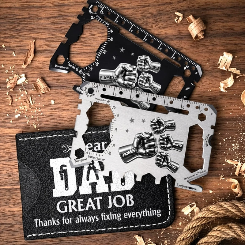 Custom Multi Tool Card With Leather Case - Personalized Father's Day Birthday Gifts For Dad, Grandpa - Built With Love And Strength