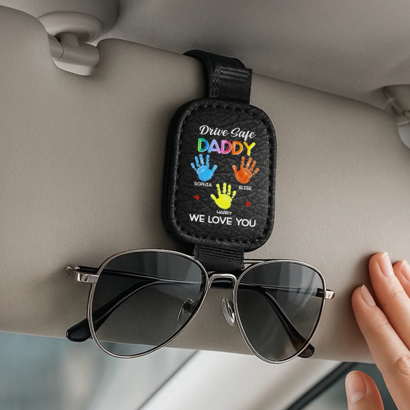 Custom Leather Car Visor - Personalized Father's Day Gifts For Dad, Grandpa - Safe Miles, Happy Trails