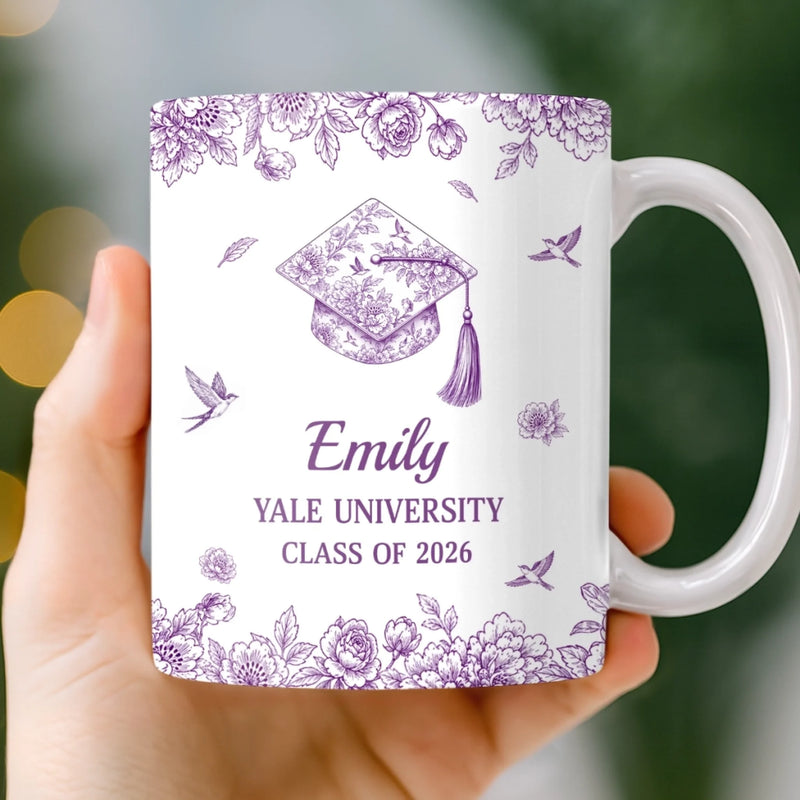 Custom Mug - Personalized Graduation Gifts For Him, Her - Coffee, Flowers And Big Dreams