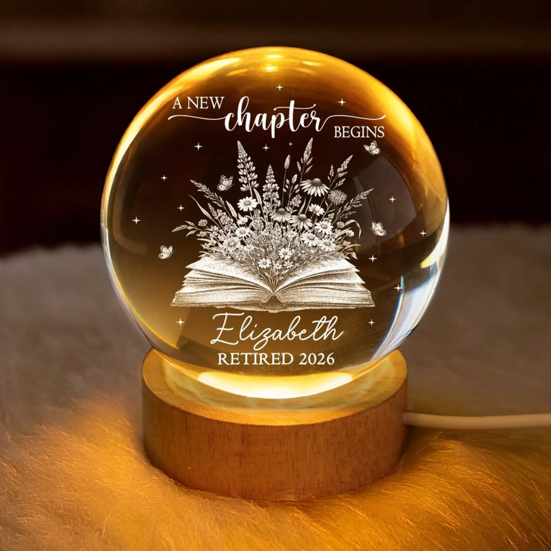 Custom Crystal Globe Lamp - Personalized Retirement Gifts For Women, Men - Let The Golden Days Begin