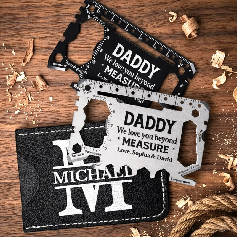 Custom Multi Tool Card With Leather Case - Personalized Father's Day Birthday Gifts For Dad, Grandpa - Running On Dad Energy