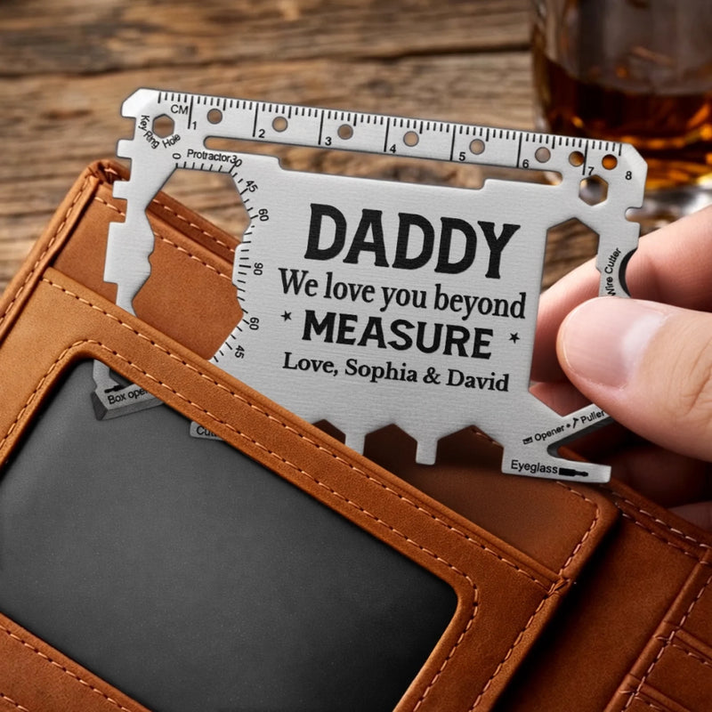 Custom Multi Tool Card With Leather Case - Personalized Father's Day Birthday Gifts For Dad, Grandpa - Running On Dad Energy