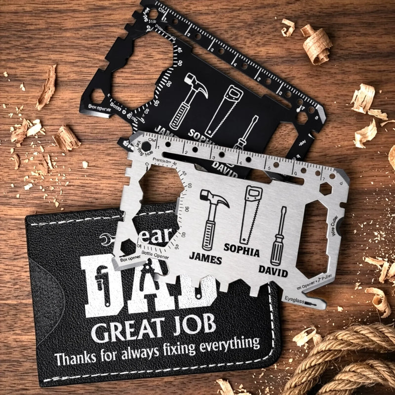 Custom Multi Tool Card With Leather Case - Personalized Father's Day Birthday Gifts For Dad, Grandpa - My Everyday Hero