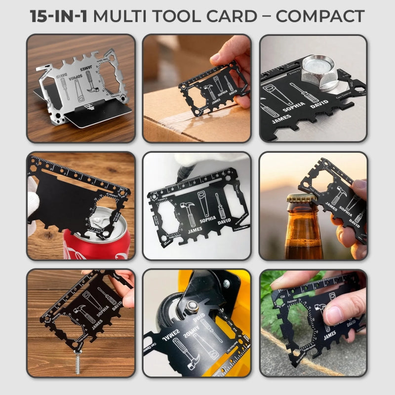 Custom Multi Tool Card With Leather Case - Personalized Father's Day Birthday Gifts For Dad, Grandpa - My Everyday Hero